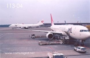 Foto 113-04 - Aviones de Japan Airlines en el Aeropuerto de Tokio, Japón - 10-Junio-2006